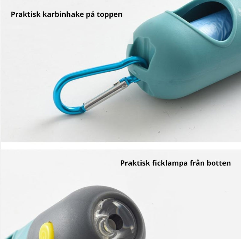 Smart container with LED flashlight and waste bags