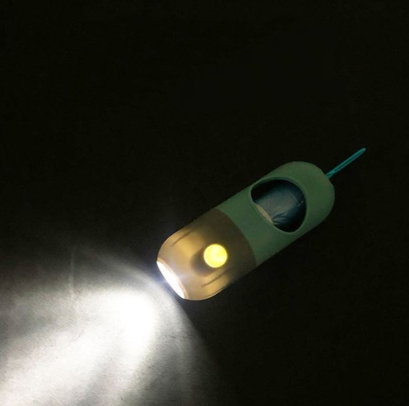 Smart container with LED flashlight and waste bags