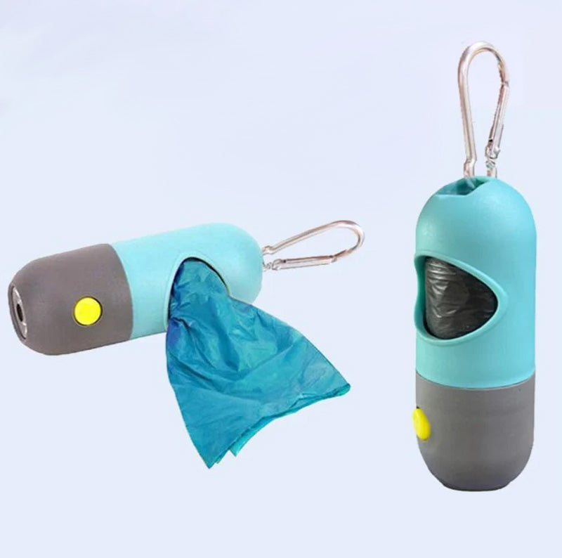 Smart container with LED flashlight and waste bags