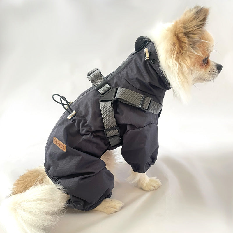 Rain jacket with built-in harness and practical features