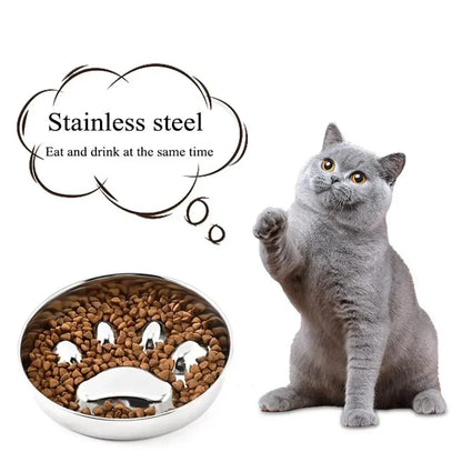 Slow feeder stainless steel food bowl