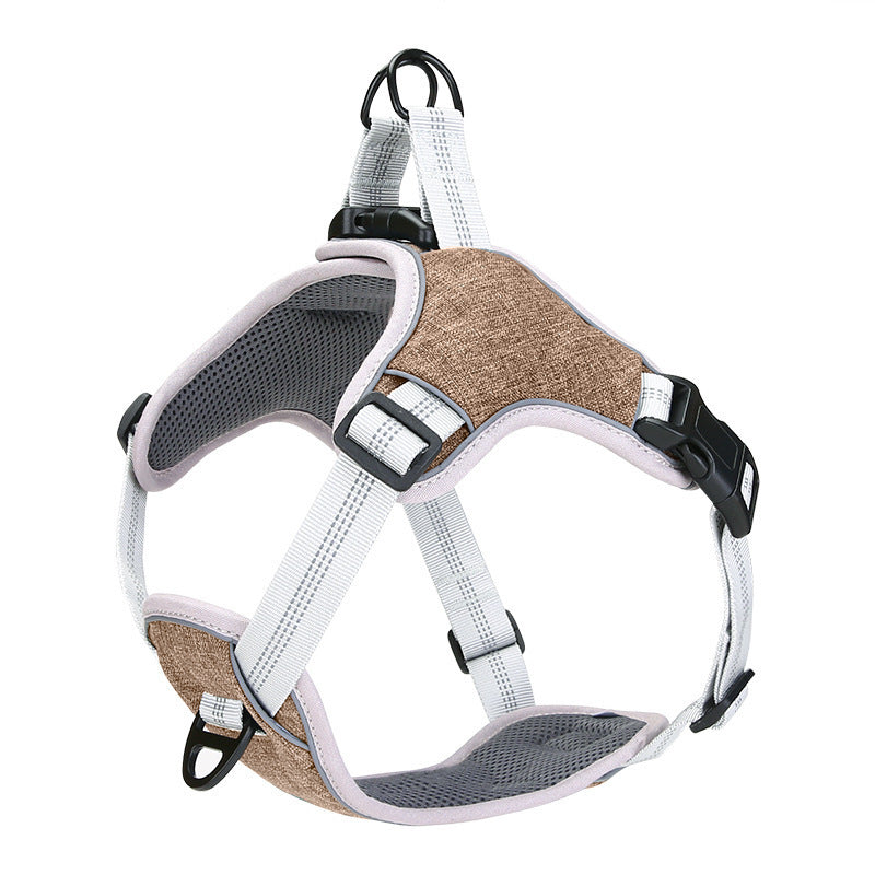 Comfort harness and leash with reflectors that prevent escape