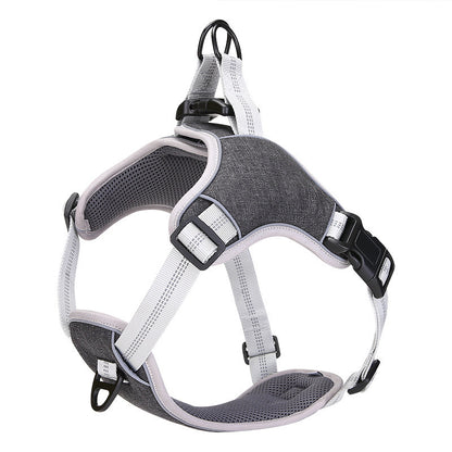 Comfort harness and leash with reflectors that prevent escape