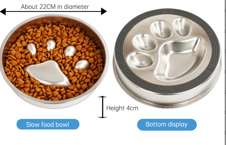 Slow feeder stainless steel food bowl