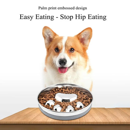 Slow feeder stainless steel food bowl