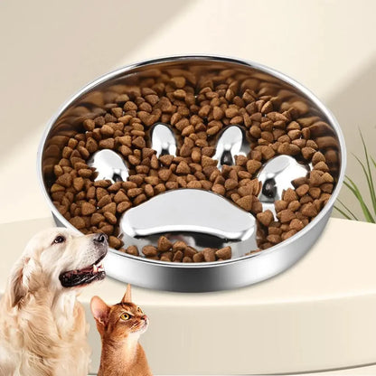 Slow feeder stainless steel food bowl