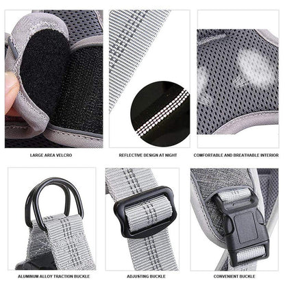 Comfort harness and leash with reflectors that prevent escape