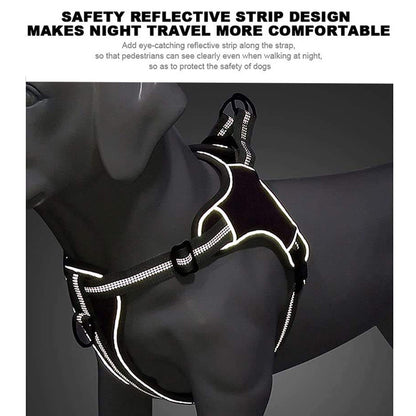 Comfort harness and leash with reflectors that prevent escape
