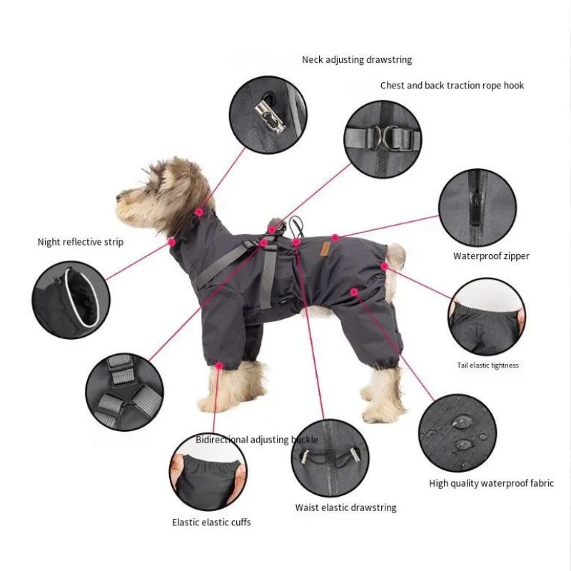 Rain jacket with built-in harness and practical features