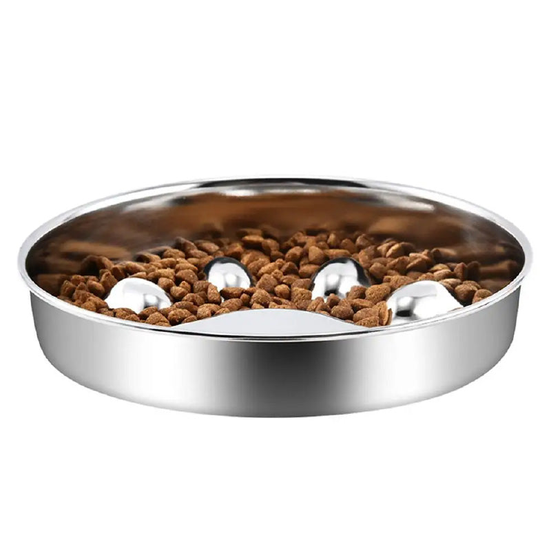 Slow feeder stainless steel food bowl