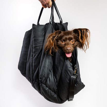 2-in-1 padded dog bag that easily converts into a comfortable car bed